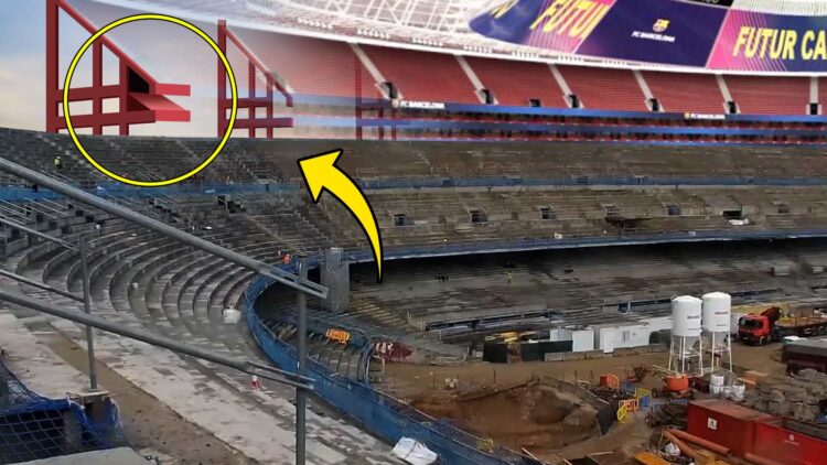 The installation of beams for the VIP boxes in the new Camp Nou has begun