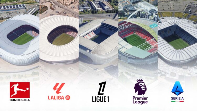 Which of the top 5 European leagues built the newest stadiums in the 21st century?
